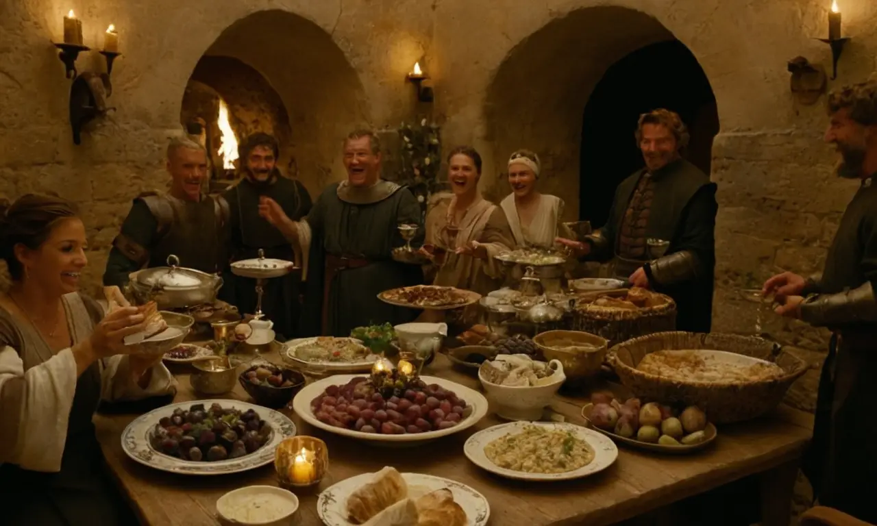 Un banquete romano vibrante y festivo