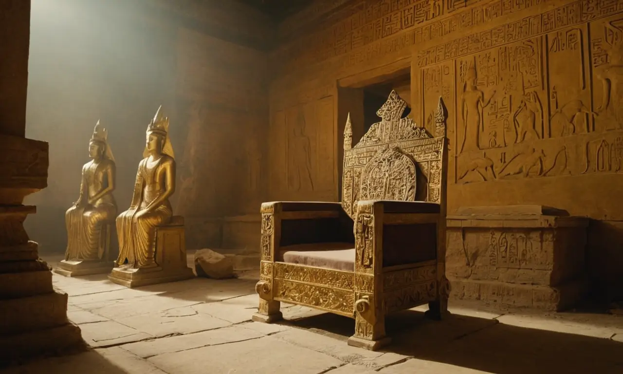 Un trono dorado olvidado, testigo del declive de una reina