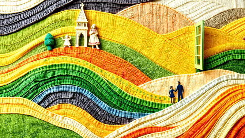 Serena ilustración textil de paisaje armonioso