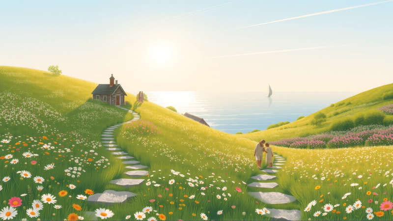 Un paisaje sereno y vibrante irradia paz