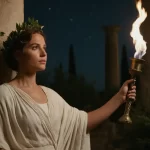 Una mujer romana libre bajo la luz de la luna y las estrellas