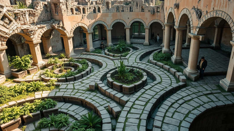 Ruinas antiguas resplandecen con vida y calma