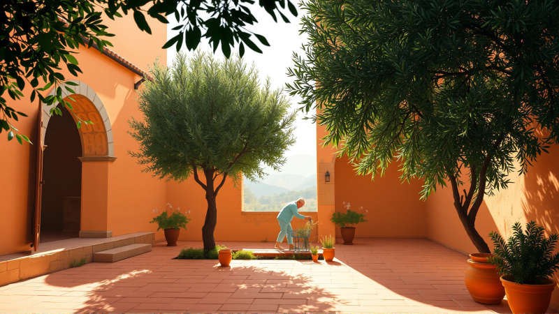 Paz ancestral en un jardín sereno