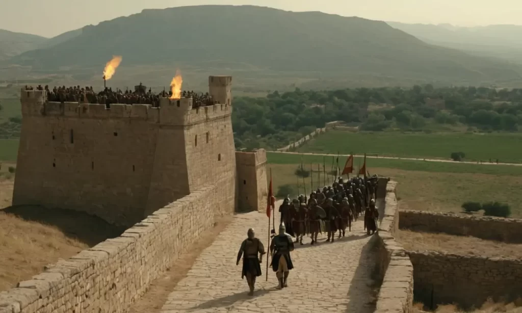 Una batalla épica se libra bajo un cielo desértico