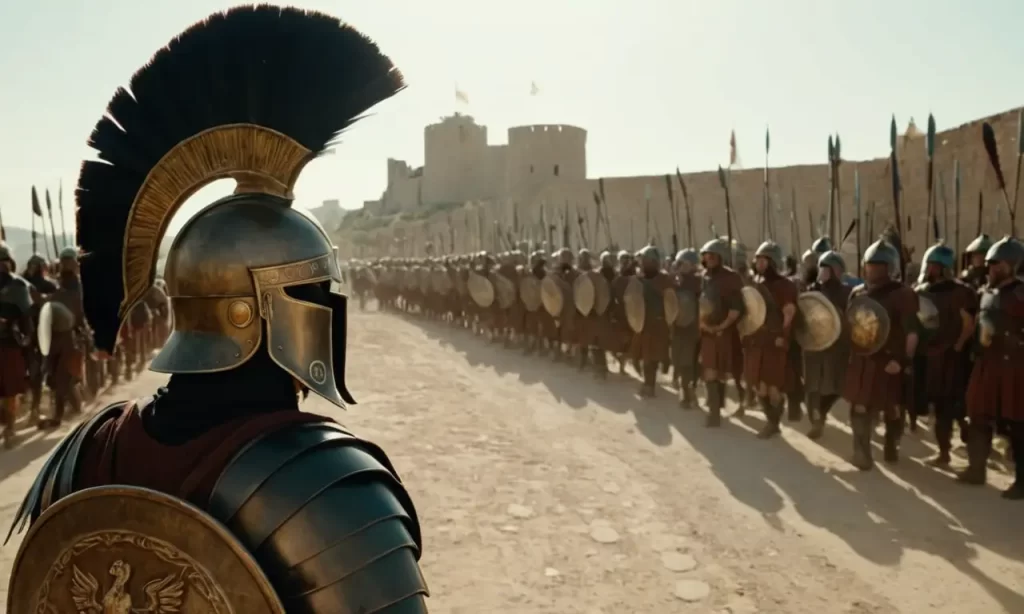 Legiones romanas marchan hacia la ciudad bajo el sol