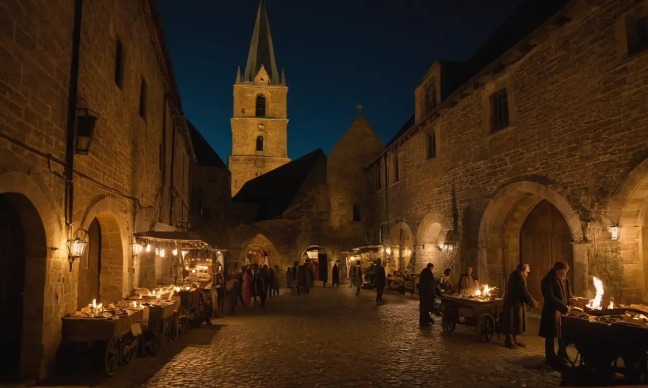 Un mercado medieval vibrante y lleno de vida