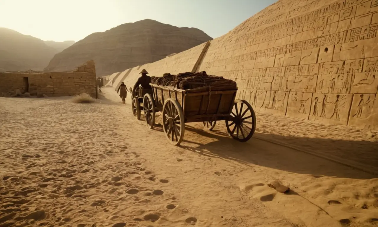 La construcción de la pirámide se desarrolla bajo el sol del desierto