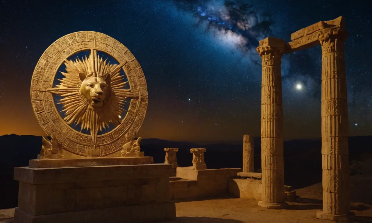 Un rey poderoso con símbolos del antiguo mundo