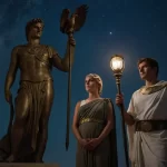 La representación del tiempo y el poder romano bajo un cielo nocturno