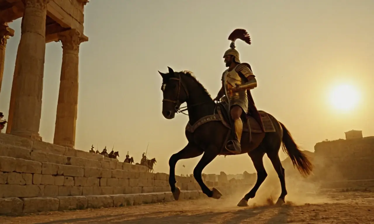 Alejandro, un guerrero solo, se acerca a Troya al atardecer