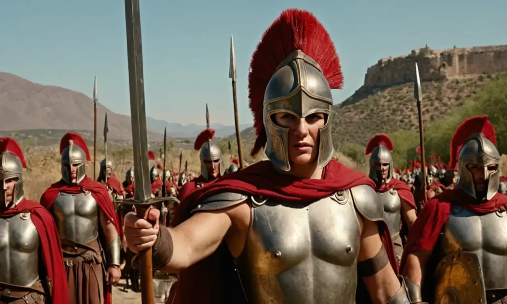 Soldados espartanos listos para la batalla