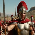 Soldados espartanos listos para la batalla