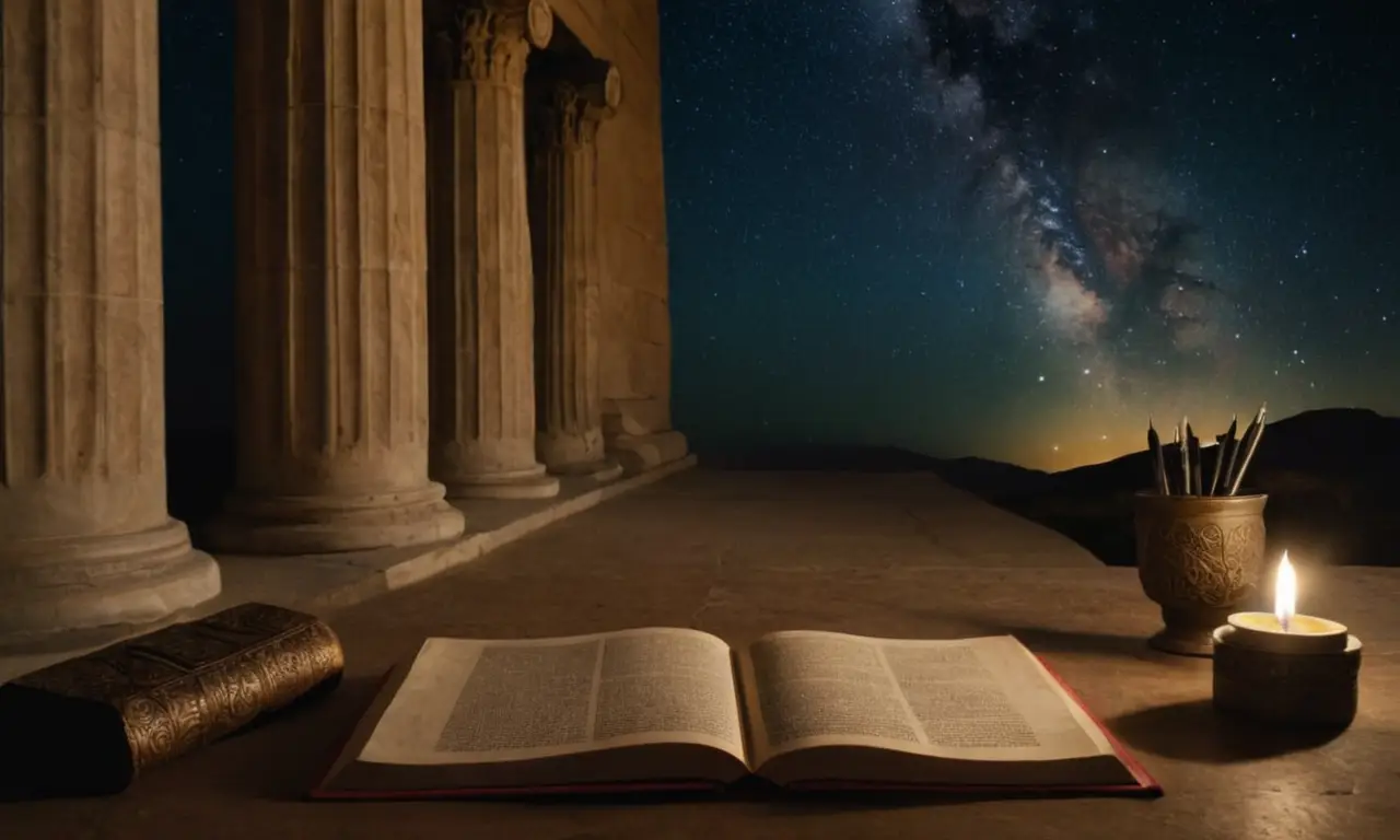 Una escena mágica con elementos clásicos y simbólicos