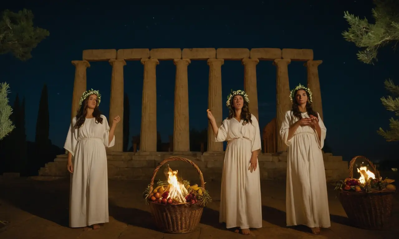 Una escena romana sagrada bajo la luz de la luna