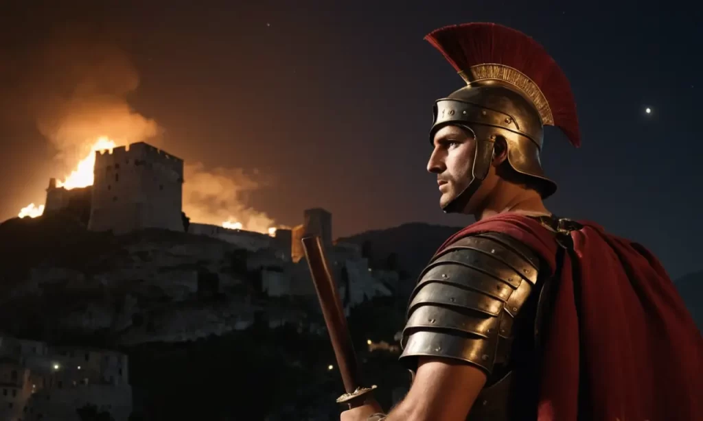 Un soldado romano victorioso bajo la luz de la luna