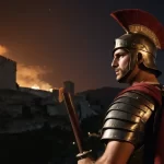 Un soldado romano victorioso bajo la luz de la luna